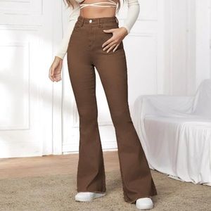 High Waist Contrast Stitch Flare Leg Jeans